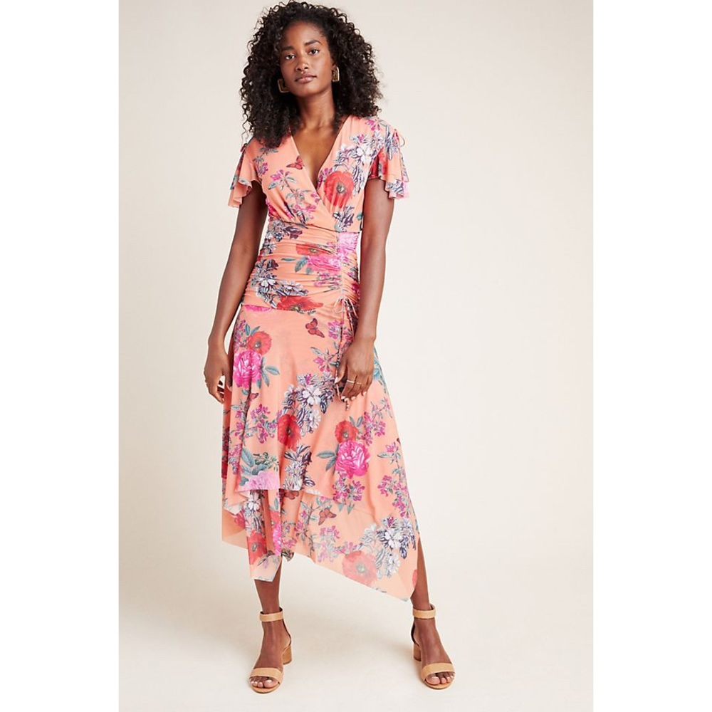 MAEVE Simon floral print midi pink salmon dress